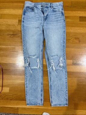 American Eagle Outfitters Light Blue Straight-Leg Distressed Jeans